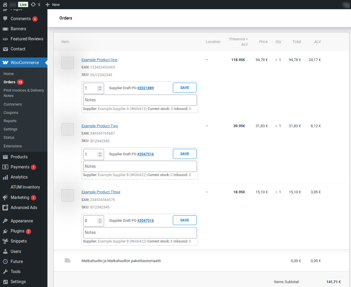WooCommerce purchase order workflow with Atum