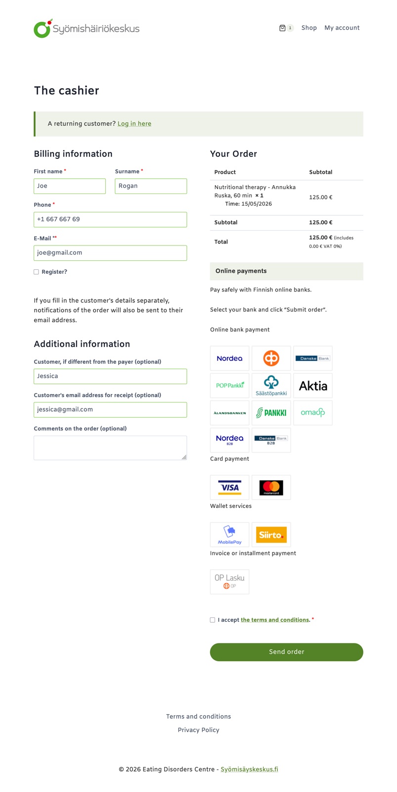 Course booking page